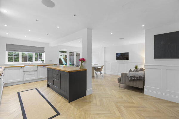 Interior photo of modern kitchen with garden vi