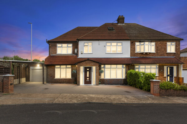 Real estate twilight edit highlighting home’s features